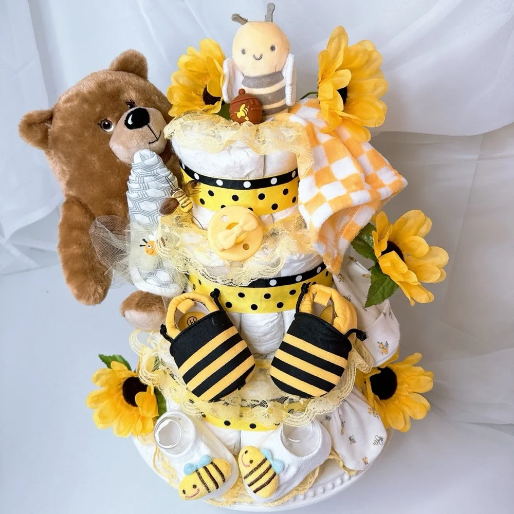 Honey Teddy Bear Diaper Cake, Bees baby Shower